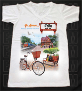 เสื้อยืดคอวีพร้อมสกรีนลายแหล่งท่องเที่ยว ลายประจวบคิรีขันธ์